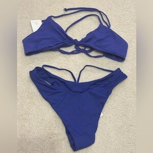 Plumeria swimwear blue bikini